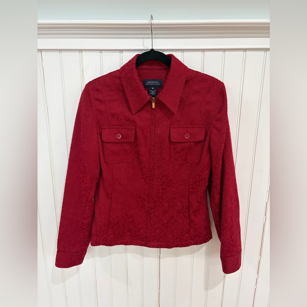 Red Textured Zip Up Jacket